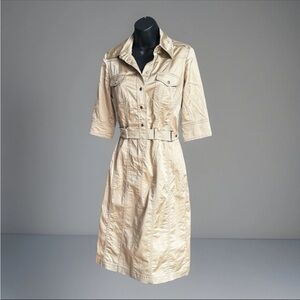 Karen Millen Vintage Shirt Dress US 6 Khaki Gold Military Safari Trench Utility